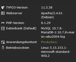 Screenshot vom Info-Fenster des T3-Backends